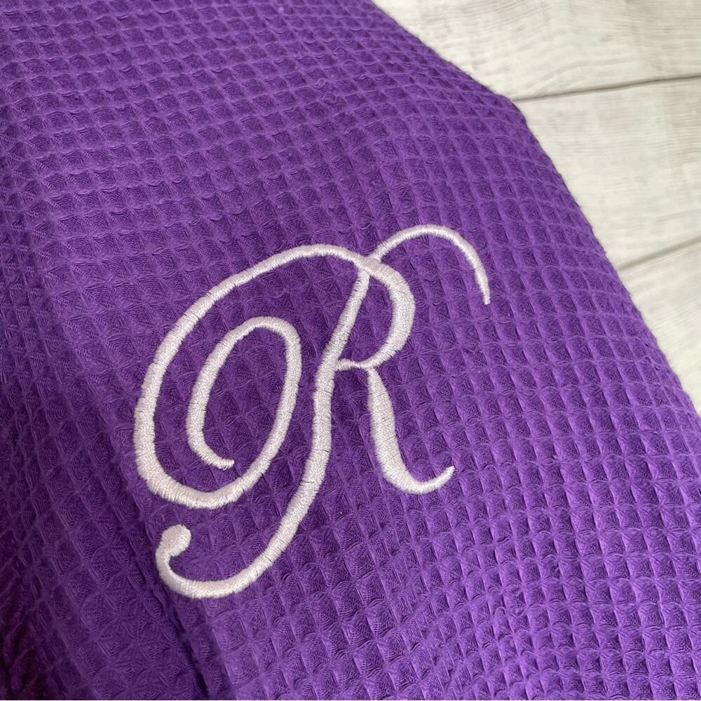 Terrytown R Initial Embroidered Purple Waffle Knit Robe OS * - Picture 3 of 7